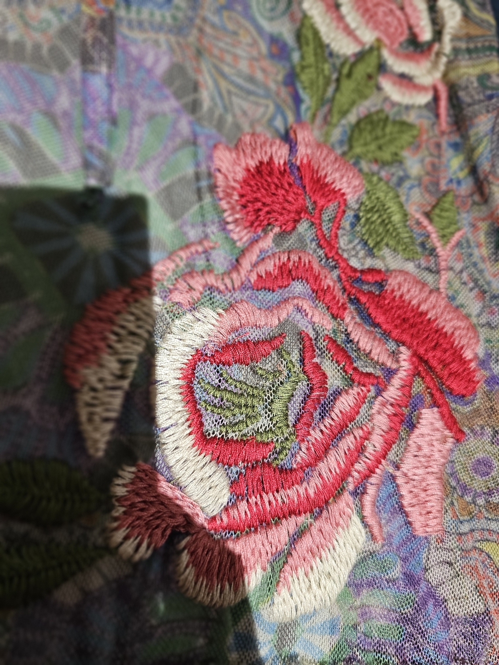 Johnny Was Multicolor Embroidered Paisley Sheer Midi Dress - Picture 4 of 10